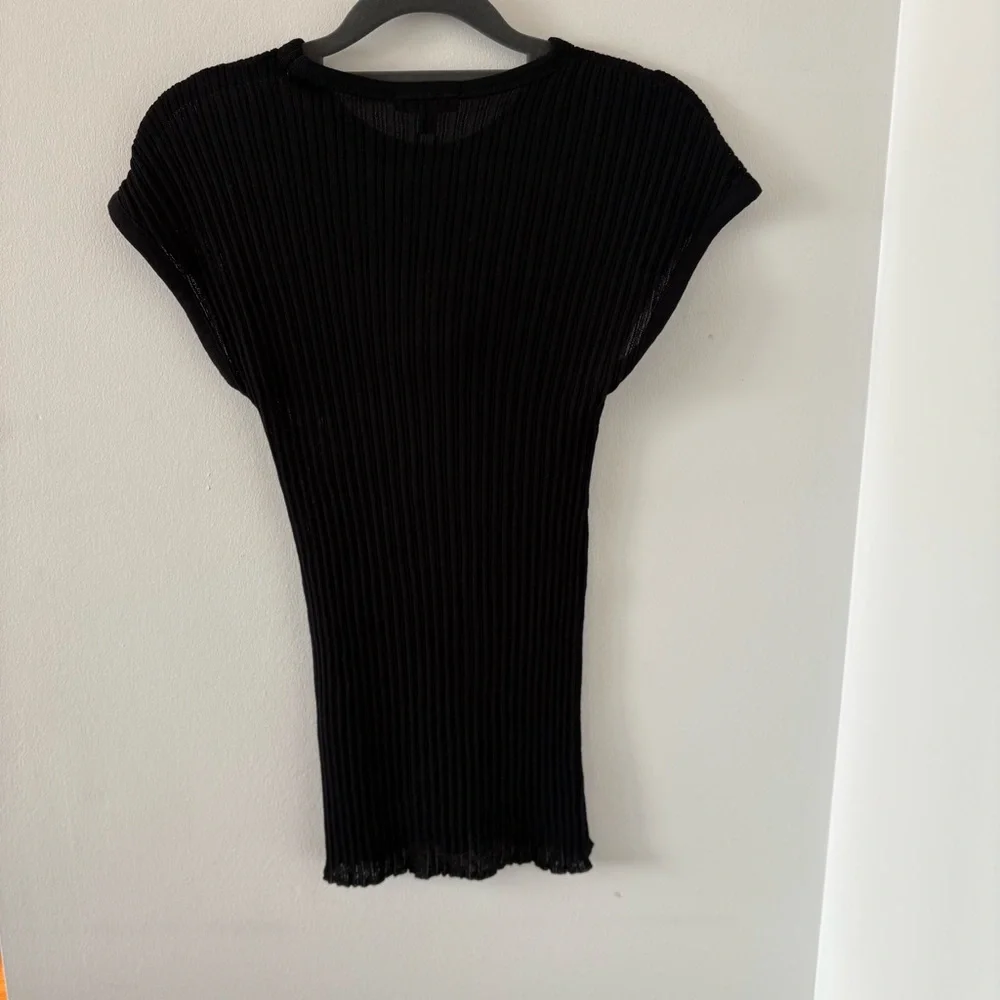 Massimo Dutti Open Knit Ribbed Crew Neck Black Top Size L NWT - Picture 5 of 11